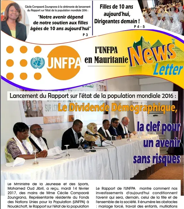 Newsletter Lancement Rapport sur l'état mondial de la population 2016 en Mauritanie